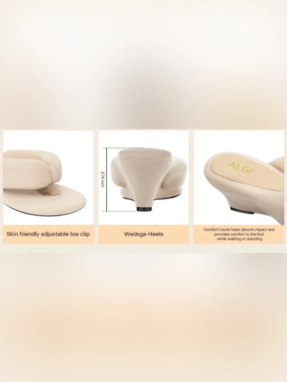 AGLF Beige Wedge Thong Sandals for Women size 8.5